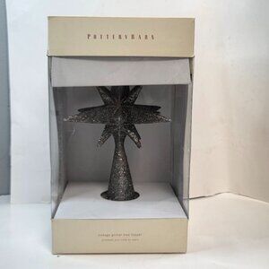 Pottery Barn Vintage Glitter Tree Topper Dusted w Silver Glass Christmas